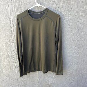 Lululemon Shirt Men LARGE Long Sleeve Olive Green Tech Performance‎ Athletic Gym